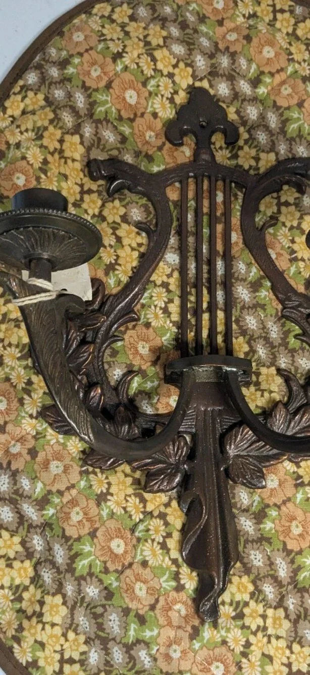 NWT Candle Wall Sconce 2 Arm Lyre Harp Cast Iron | Cottage Decor